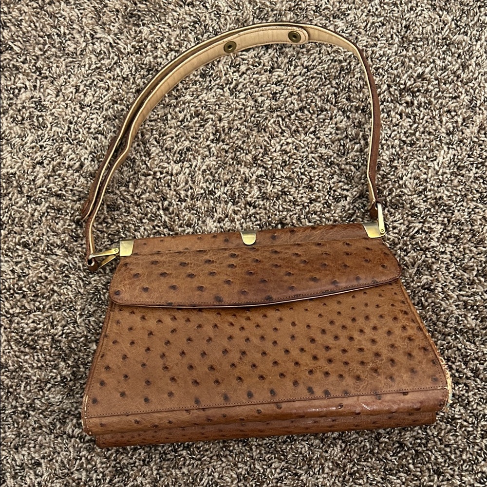 Vintage Cape Cobra Genuine Ostrich Leather Shoulder Bag